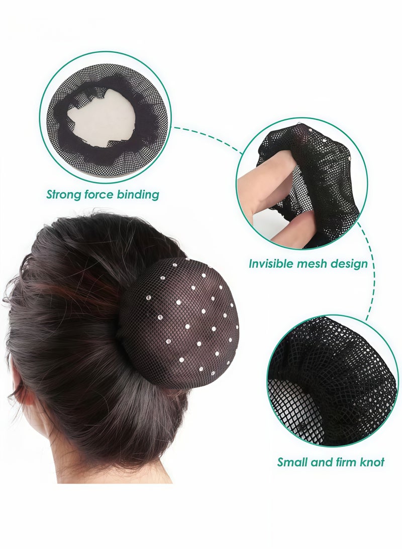 4 قطع من شبكات الشعر مع، شبكات كعكة الشعر، شبكات شعر مرنة، شبكة كعكة مساعدة لتصفيف الشعر لراقصات الباليه والممرضات (أسود + أبيض) - Image 3